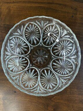 Vintage Anchor Hocking Medallion Clear Glass Bowl 8" Starburst Cameo Star MCM